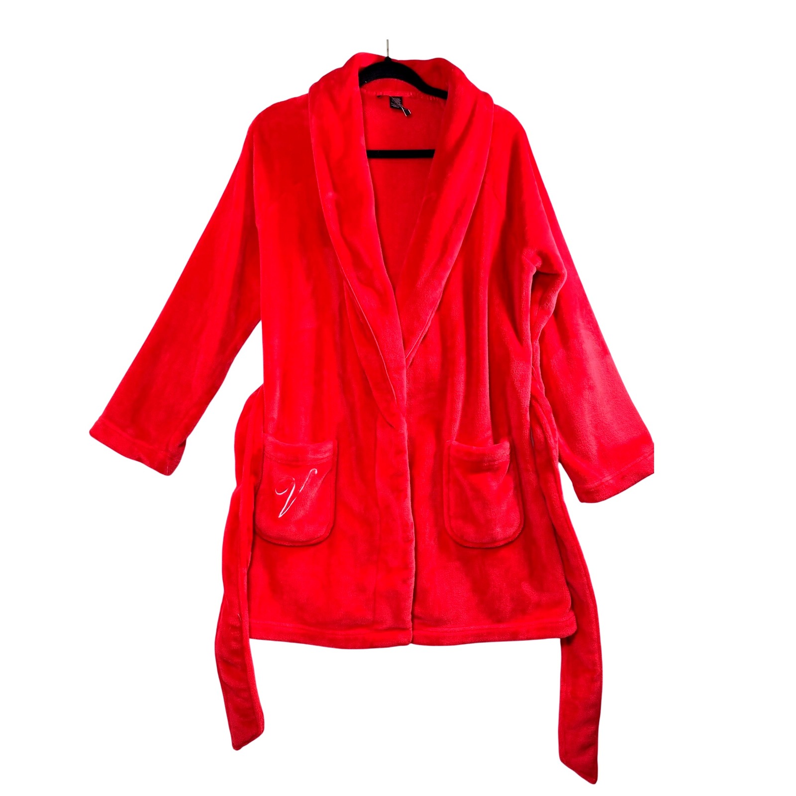 Victoria's Secret Plush Robe Xs/S Red Shawl Collar Embroidered Logo Pockets